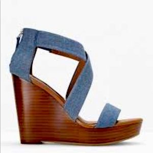 WHBM Denim wedge platform sandals